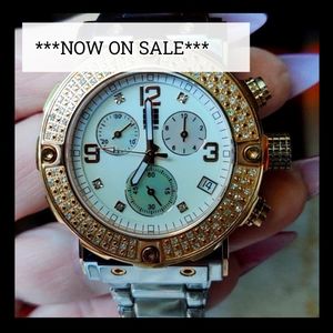 Men's large Stainless steel chronograph Prism diamond watch.